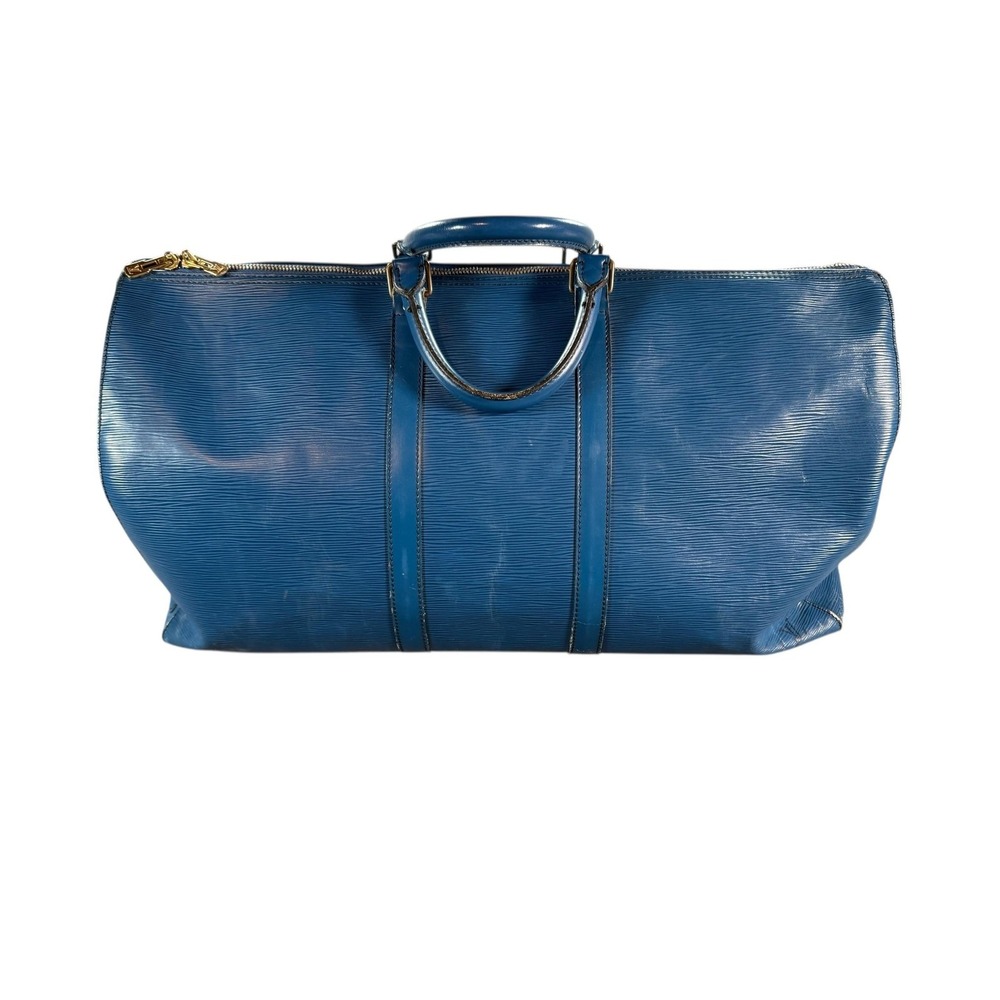 Vintage Louis‎ Vuitton Epi Blue Keepall Travel Duffle Bag Made In France Logo 50 - Picture 4 of 11